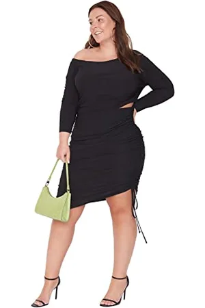 Trendyol Woman Midi Bodycon Crew Neck Knitwear Dress Vestito, Black, XL Donna