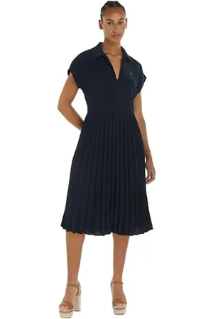 Tommy Hilfiger Abito a Polo Donna Pleated Midi Dress Lunghezza al Ginocchio, (Desert Sky), 34