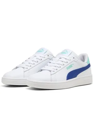 PUMA Smash 3.0 L JR, Scarpe da Ginnastica, White-Vivid Blue-Aquatic, 35.5 EU