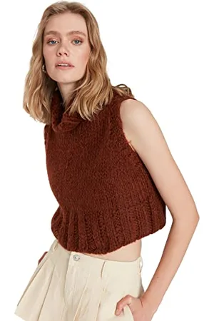 Trendyol Gilet da Donna Aderente Standard Girocollo in Maglia Maglione