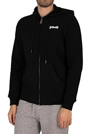 Schott NYC Swzip Felpa con Cappuccio, (Black Black), Large Uomo