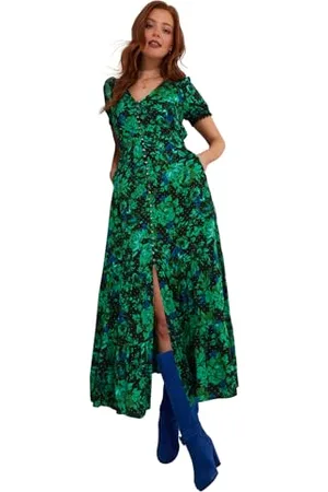 Joe Browns Cobalt Floral Layered Ruffle Maxi Dress Vestito Casual, Verde Brillante, 46 Donna