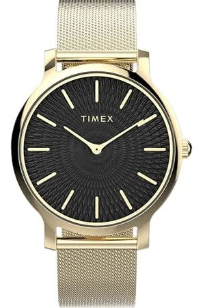 Timex Orologio da donna Trend da 34 mm, cinturino a bracciale dorato a sgancio rapido, quadrante nero, cassa dorata TW2Y07100
