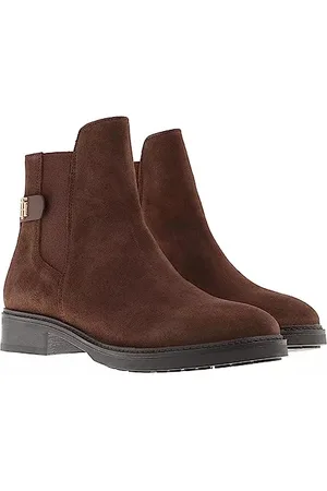 Tommy Hilfiger Stivaletto Donna TH Suede Flat Boot in Pelle Scamosciata, Chocolate, 36 EU