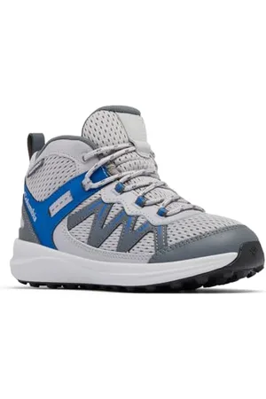Columbia Youth Unisex Peakfreak Rush Mid Waterproof, Waterproof Mid Rise Trekking and Hiking Boots, Grey/Mountain Blue, 2