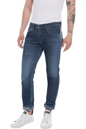 Replay Grover Straight-Fit Hyperflex Hyper Cloud Jeans da Uomo con Elasticità, Blu (Blu Scuro 007), 28 W / 34 L