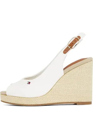 Tommy Hilfiger Donna Espadrillas Wedge Flag High Slingback con Cinturino alla Caviglia, Bianco (Ecru), 41