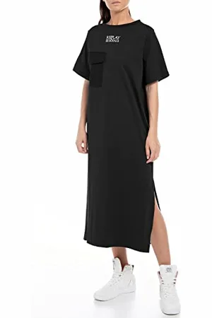 Replay Abito Donna Manica Corta in Cotone Bio, Nero (Black 098), S