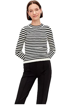 Pieces® Pccrista LS O-Collo Knit Noos BC Pullover, Nero/Strisce: con Strisce di Betulla M, XXL Donna