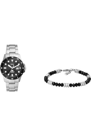 Fossil Orologio da uomo Blue Dive e Bracciale, Acciaio inossidabile argento, Set