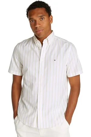 Tommy Hilfiger Camicia Uomo Flex Poplin Maniche Corte, Multicolore (Citronella / Optic White), L