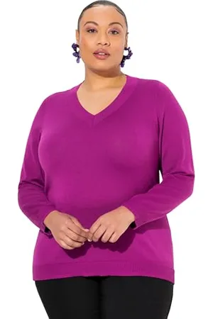 Ulla Popken Pullover, V-Ausschnitt, Langarm, Weicher Feinstrick, , 56-58 Donna
