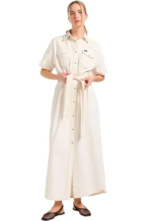 Lee SS Maxi Western Dress Vestito Casual, Ecru, M Donna