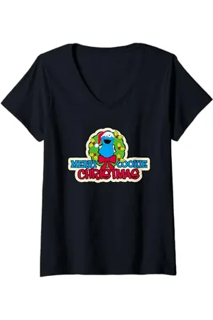 Sesamstraat Donna Merry Cookie Christmas, Maglietta con Collo a V
