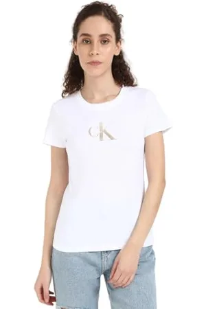 Calvin Klein Donna T-shirt Maniche Corte Gradient Tee Slim Fit, Bianco , XL