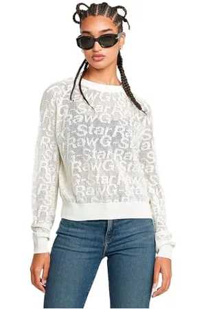 G-Star Donna Pointelle Lightweight Knitted Sweater, (lt chalk D26059-D166-1284), L