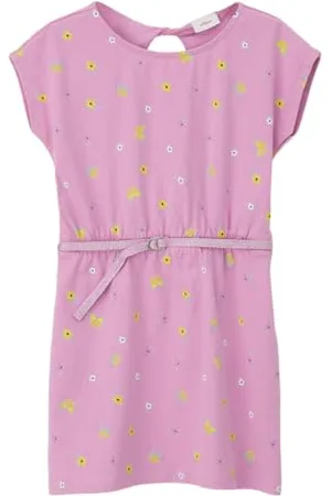 QS by s.Oliver Junior 2142109 Abito con Motivo Allover, Pink , 122 Bambina