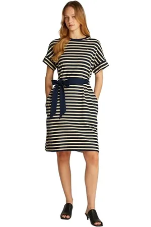 Tommy Hilfiger Donna Abito Cotton Interlock da Legare, Multicolore (Breton Stp N Sky/ Country Ivory), L