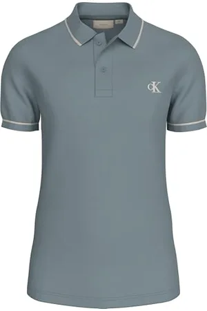 Calvin Klein Uomo Maglietta Polo Maniche Corte Tipping Slim Elasticizzata, Blu , M