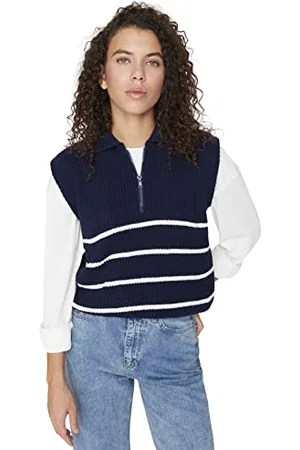 Trendyol Striped Zip Detailed Knitwear Sweater Maglione, , L Donna