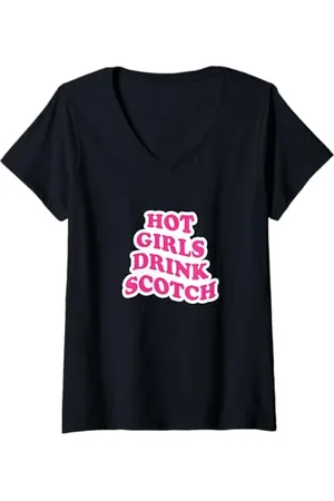 College Donna Ragazze calde bevono scotch Maglietta con Collo a V