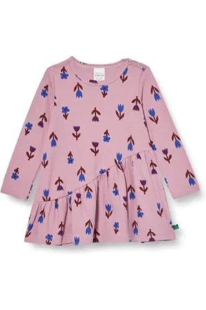 Green Cotton Deco l/s Dress Baby, Vestito Bambine, Pink Haze/Star Blue/Sonic Purple
