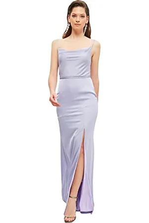 Trendyol Regular Fit Woven Evening Dress Women Maxi Shift Abito da Sera in Tessuto dalla vestibilità Regolare, Lilac, 66 Donna