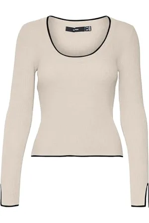 VERO MODA Vmjoan LS-Pantaloncini con Scollo a U Maglione Lavorato a Maglia, , L Donna