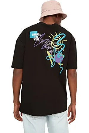 Trendyol T-Shirt a Maniche Corte da Uomo con Stampa Rilassata Nera, , S