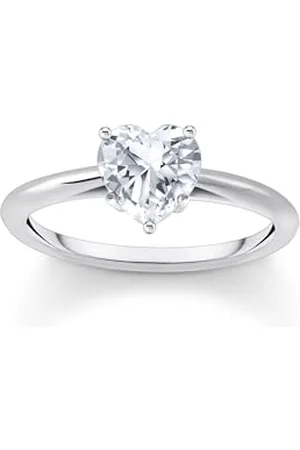 Thomas Sabo Anello con Pietra Bianca a Forma di Cuore in Argento Sterling 925 Riciclato, Misura 60, TR2476-051-14-60, Metallo prezioso