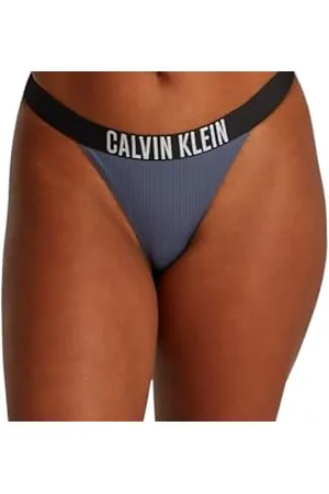 Calvin Klein Donna Slip Bikini Brazilian con Fascia con Logo, Blu (Grisaille), M