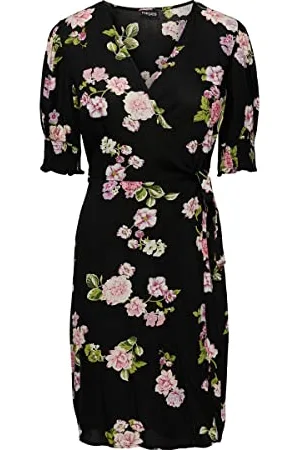 Pieces® Pctala 2/4 Wrap Dress Noos BC Vestito, Black/AOP: Big Flower, M Donna