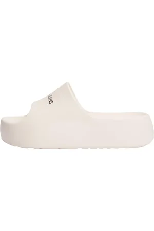 Tommy Hilfiger Donna Scarpe da Mare Flatform Pool Slide Grosse, Avorio (Newsprint), 41/42