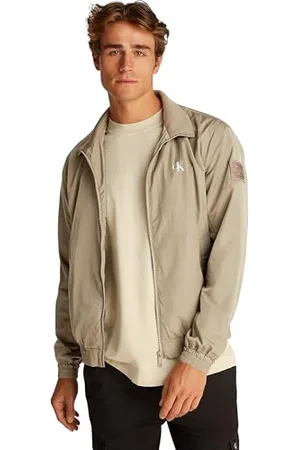 Calvin Klein Uomo Giacca a Vento Unpadded Harrington con Colletto alla Coreana, Beige (Stone Gray), L