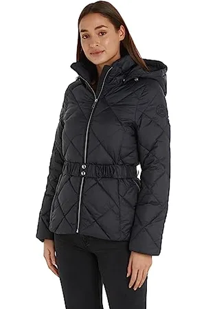 Tommy Hilfiger Giacca Donna Belted Quilted Invernale, (Black), L