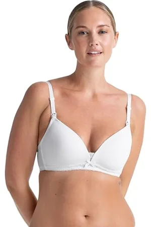 Dorina May Reggiseno Allattamento Senza Ferretto, Coppe Modellate Fodera Cotone, Spalline Regolabili, Bordo Pizzo Delicato, Clip Facili Contatto Pelle a Pelle, Bianco