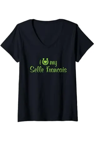 Hip Donna I Love My Selle Francais Horse Show Trainer Maglietta con Collo a V