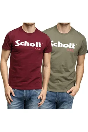 Schott NYC Ts01Mclogo, T-shirt Uomo, (Kaki/Bordeaux), S
