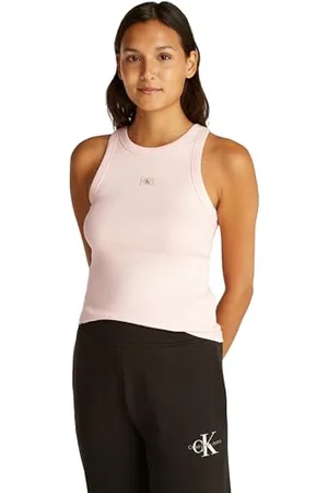 Calvin Klein Donna Canotta Woven Label Rib Slim Fit, Rosa (Silver Peony), M