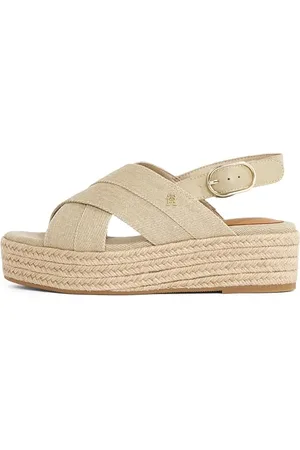 Tommy Hilfiger Donna Espadrillas Wedge Denim Platform Sandal con Plateau, Beige (Horseradish), 37