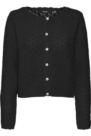 VERO MODA Vmjackie LS O-Neck Cardigan Boo Maglione, Nero/Dettaglio: Solido, S Donna