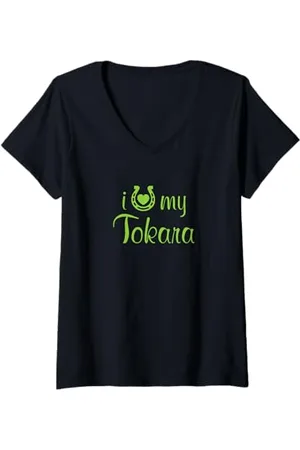 Hip Donna Istruttore di equitazione con cavalli I Love My Tokara Horse Maglietta con Collo a V