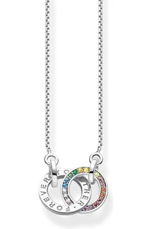 Thomas Sabo Collana da donna Together con due anelli, pietre colorate in Sterling 925, lunghezza 55 cm, KE1488-318-7-L55V, 55cm, sterling, Zirconia cubica