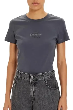Calvin Klein Jeans Monologo Slim Tee J20j223563, Maglietta a maniche corte Donna, (Ebony), XS