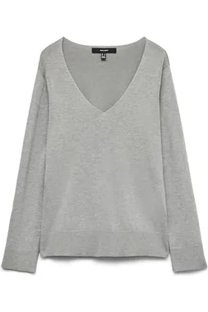 VERO MODA Vmsilje Ga Noos-Pullover con Scollo a V Maglione Lavorato a Maglia, Melange Grigio Medio, L Donna