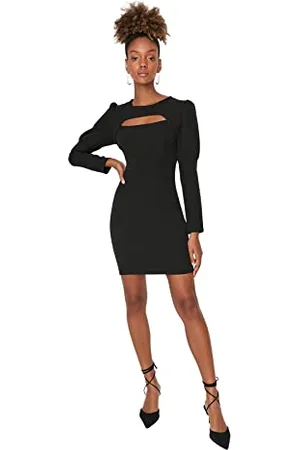Trendyol Woman Mini Skater V-Neck Woven Dress Vestito, Black, 36 Donna
