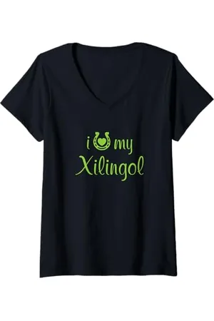 Hip Donna Istruttore di equitazione con cavalli I Love My Xlingol Horse Maglietta con Collo a V