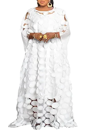 HD Collection Abito da Donna Africano con Applicazioni Floreali, Scollo a Barchetta, in Chiffon, Taglia Unica, , Taglia Unica
