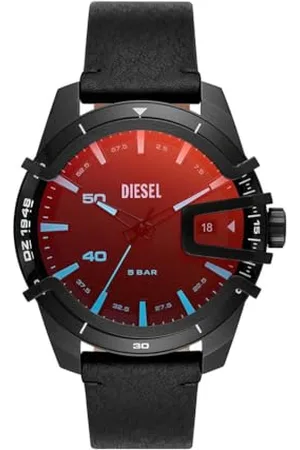 Diesel Orologio Caged da uomo, movimento a tre lancette con data, cassa in acciaio inossidabile nero da 46 mm con cinturino in pelle, DZ1948