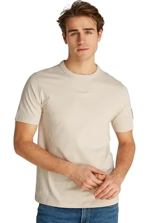 Calvin Klein Uomo T-shirt Maniche Corte Regular Tee con Etichetta con Logo, Beige (Oatmeal), XXL